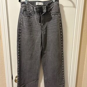 Abercrombie & Fitch Gray Studded Wide-Leg Jeans